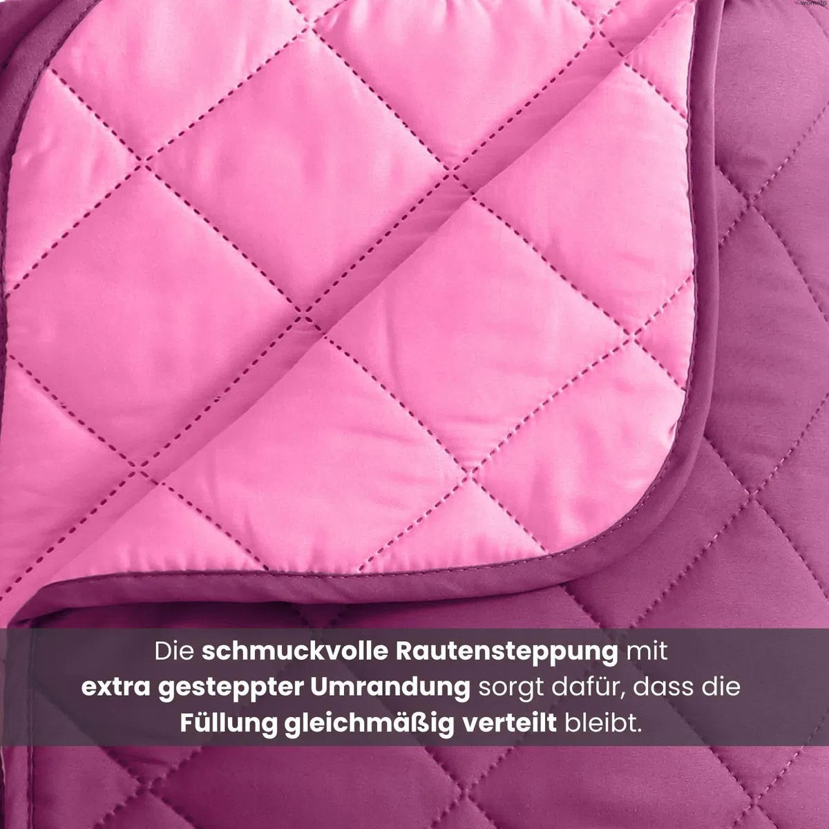 wometo Piumone estivo in microfibra, design reversibile, 200 x 200 cm, OekoTex, colore viola e rosa, adatto per il campeggio e le giornate più calde, utilizzabile come copriletto