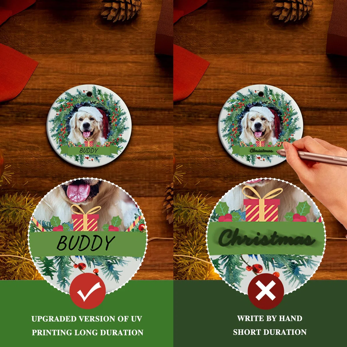ALBK Ornamento natalizio personalizzato per cani - Ornamenti per animali domestici personalizzati per albero di Natale 2024, ornamenti fotografici personalizzati con nomi, ornamento in ceramica per la