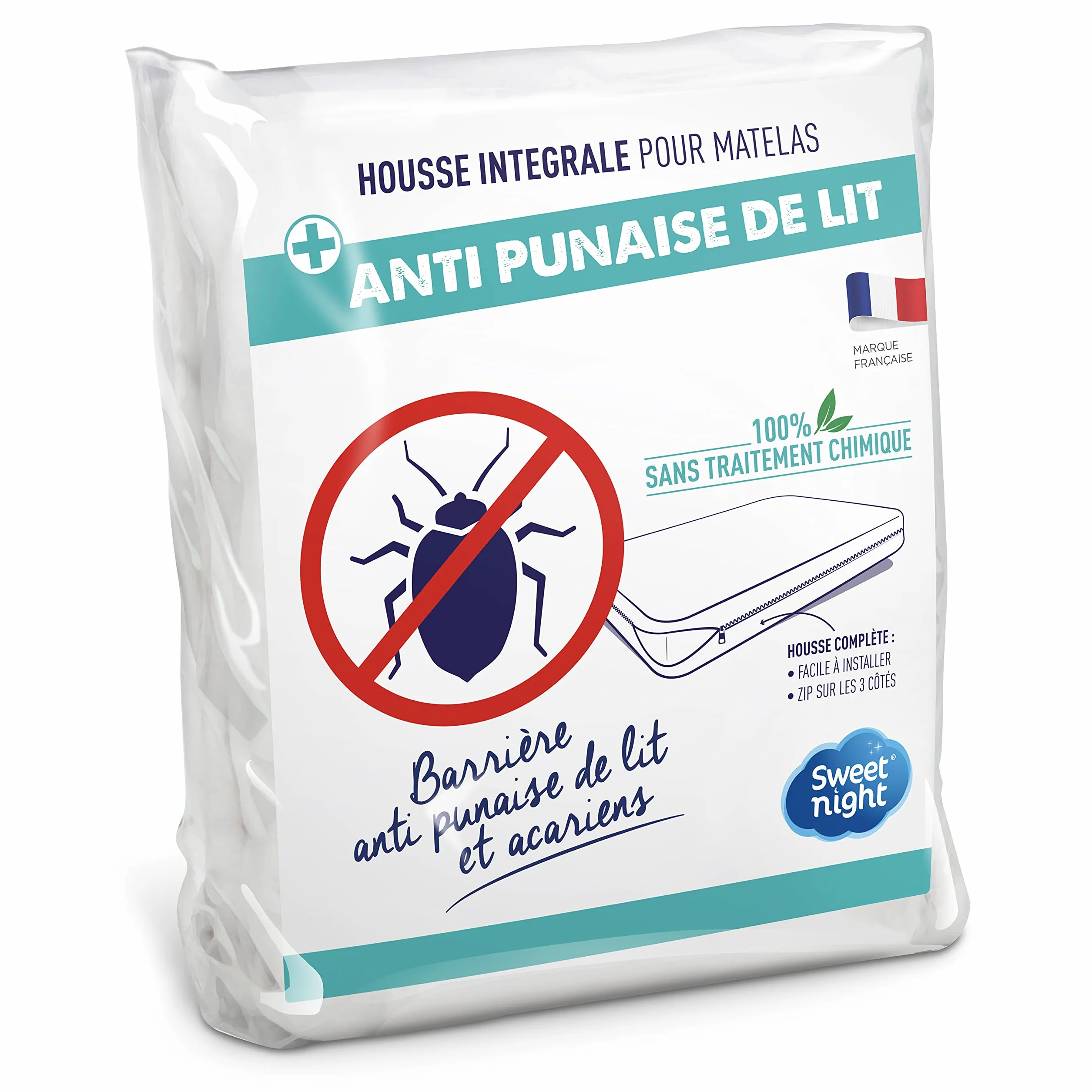 Sweetnight - Fodera integrale per materasso francese 140x190 cm | Anti cimice e antiacaro | Silenzioso | Chiusura a cerniera | Senza trattamento chimico | Spessore fino a 20 cm