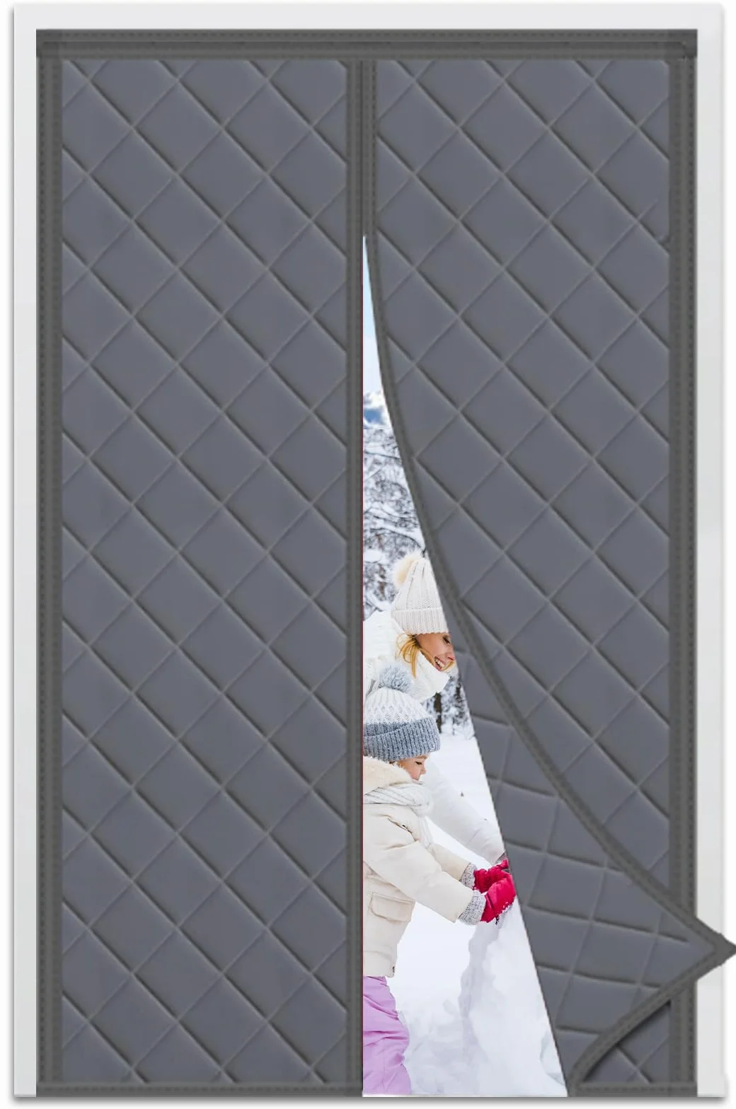 DIKER Tenda Magnetica Isolante per Porte 90 x 210cm, Termica Invernale, Anti Freddo, Oscuramento, Insonorizzazione, Chiusura Automatica, Grigio