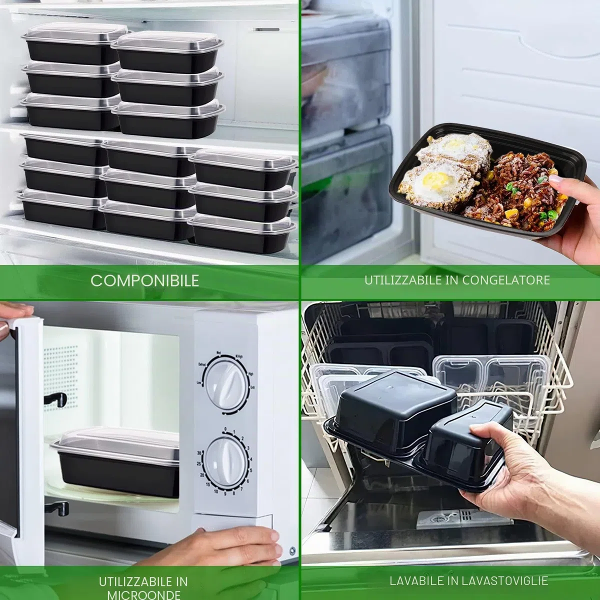Contenitori per alimenti con 2 scomparti,20 Pack BPA free Contenitori di plastica impilabili, riutilizzabili 32 oz Bento lunch box-Suit per microonde, freezer