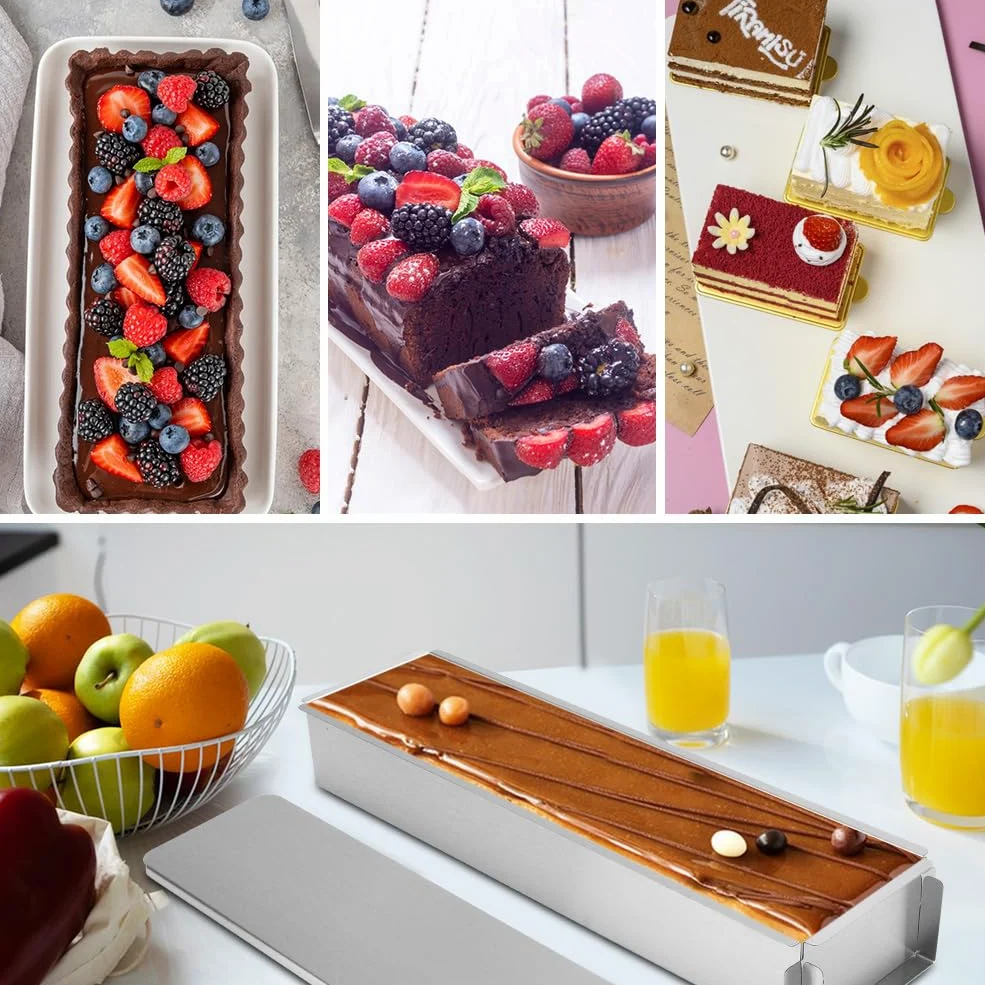 Yuragim Stampo per tiramisù con coperchio, regolabile, rettangolare, con coperchio in acciaio inox, per dolci e decorazioni natalizie, per la preparazione di torte, pane, toast tiramisù