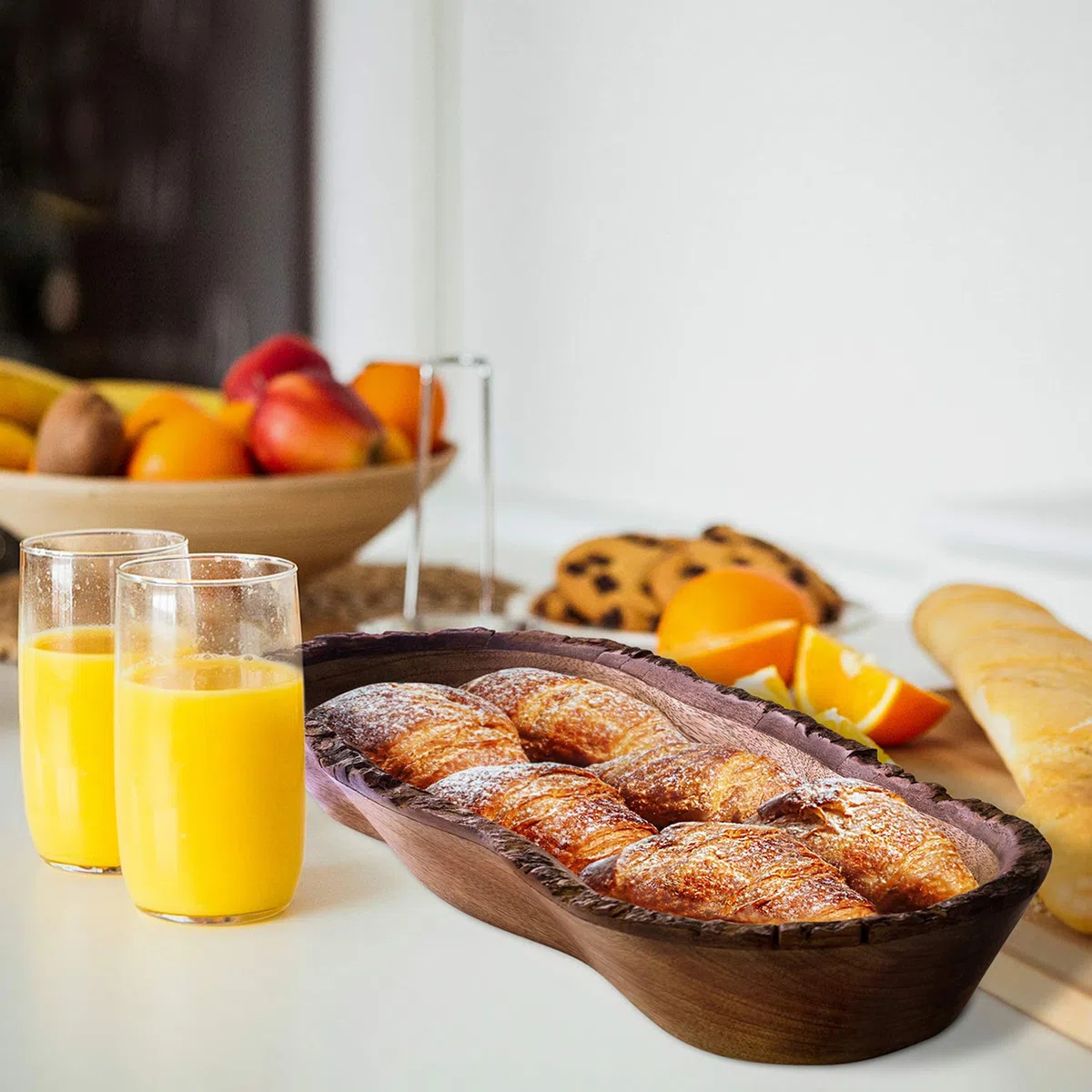 Vassoio in Legno Naturale, Ciotola per Insalata, Verdure e Frutta, Vassoio Grande e Profondo per la Famiglia, le Feste. (Bark Edge Tray (New))
