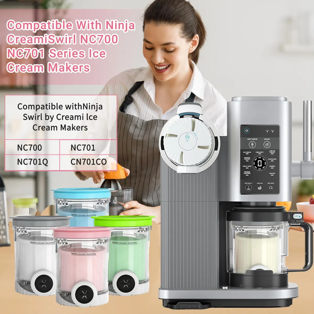 DAZZTIME Contenitori per Gelato,4 Pezzi Contenitore Creami per Macchina da Gelato Ninja Creami,Accessorio per Contenitore per Gelato Ninja NC700/NC701,Vaschette per Gelato,Senza BPA
