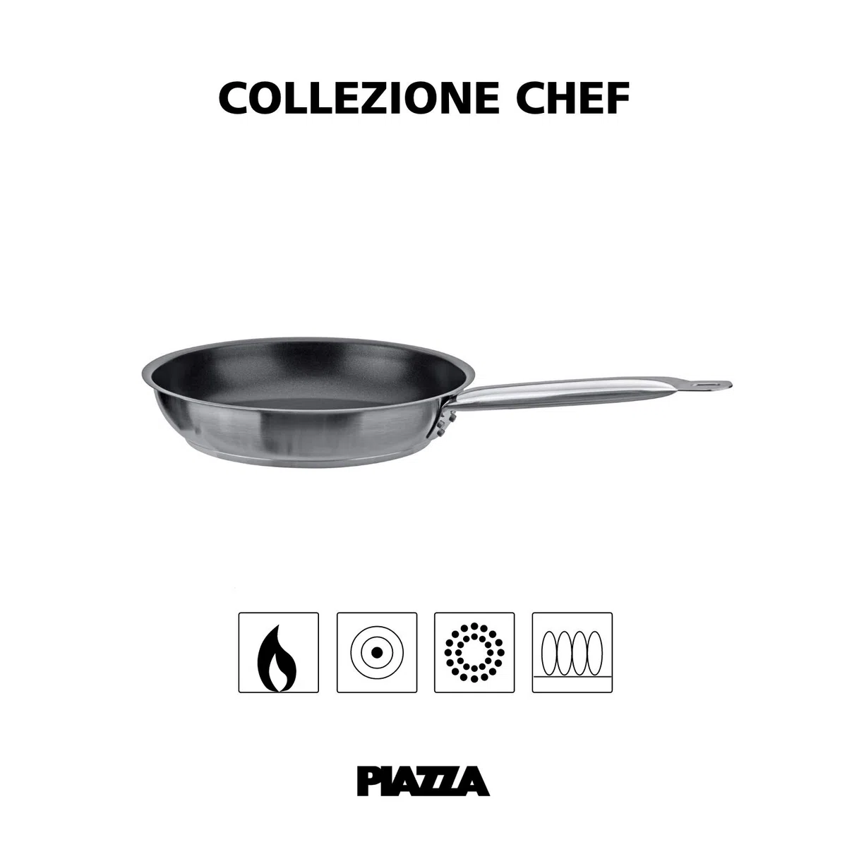 PIAZZA Padella - in Acciaio Inox Antiaderente - Collezione Chef - Diametro 20Cm