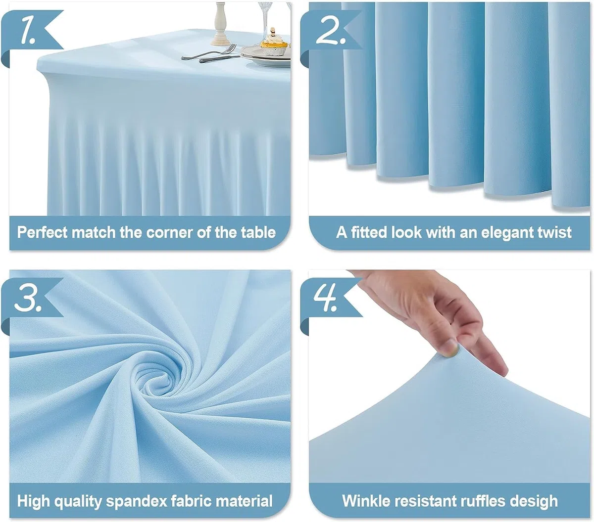 NSSONBEN 1-Pack, tovaglia rettangolare in spandex blu per bambini, 180 x 76 cm, tovaglia elasticizzata senza pieghe con gonna per banchetti, feste, matrimoni, compleanni, meeting, fiere all'aperto