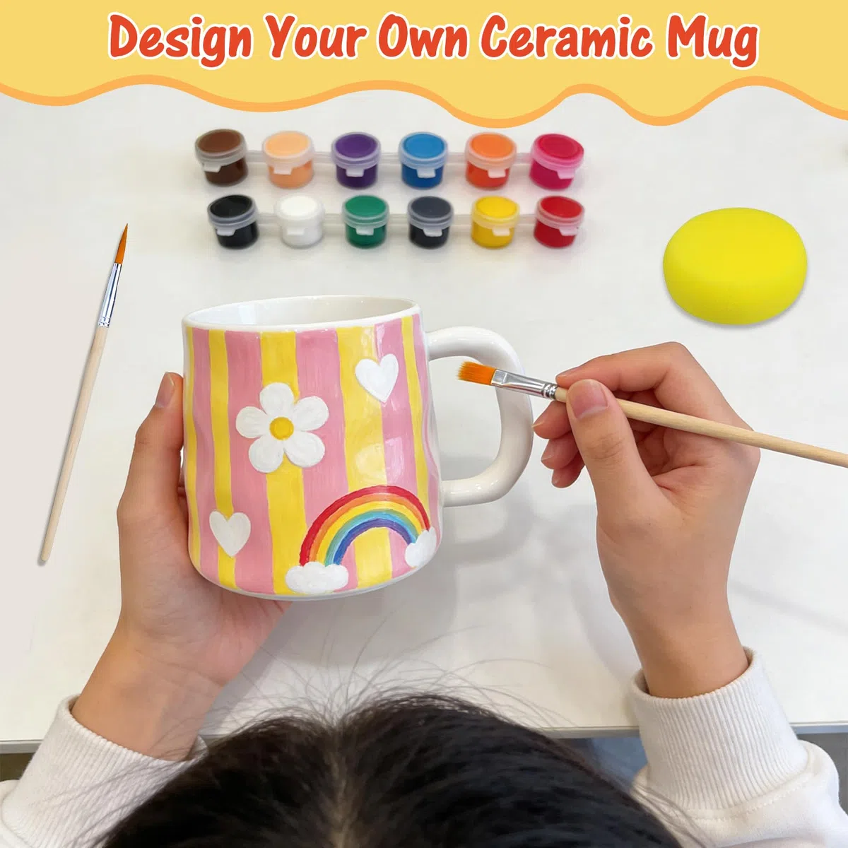 Set di Pittura su Ceramica, Bianco Tazze Kit Ceramica Fai Da Te,Ceramica Pittura Set, Tazze Pittura Set Contiene Tazze, Pennello, Colori E Istruzioni Per Dipingere, Pentole Per Casa, tazza di caffè