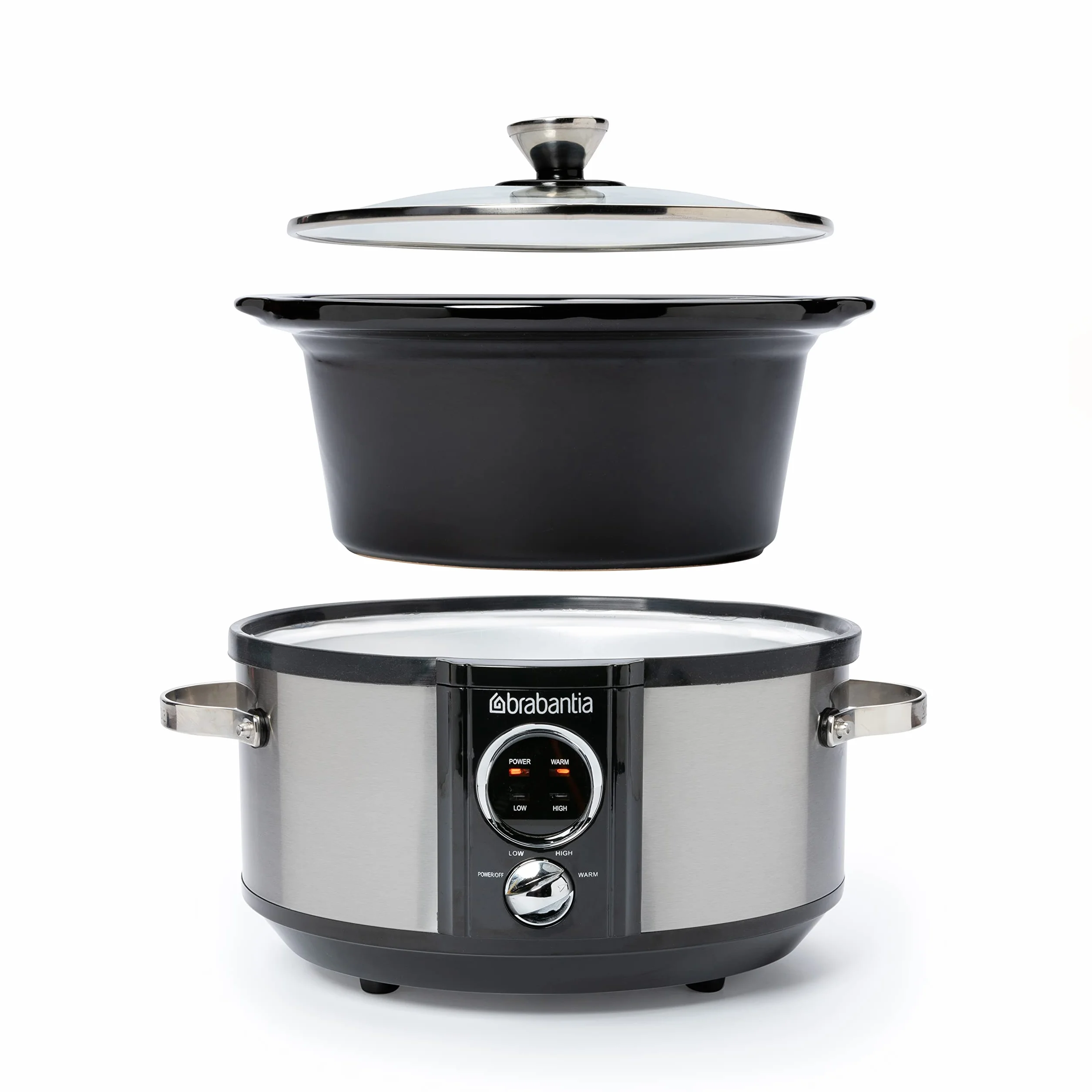 Brabantia BBEK1081 Pentola a cottura lenta - 3,5 Litri - 180 Watt - Pentola interna removibile - Coperchio in vetro - Schermo LED - 3 impostazioni di temperatura - Funzione mantenimento caldo
