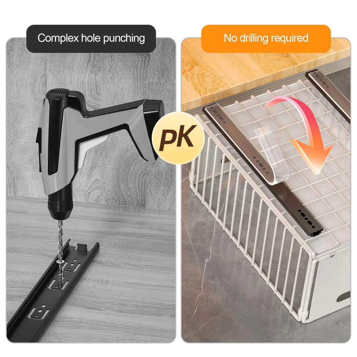 2 Pacchi Cassetti Estraibili per Cucina, Cassetti Estraibili con Adesivo, Organizer Per Mobili da Cucina Per Mobili da Cucina, Cassetto Estraibile Cucina, Senza Foratura Chiodatura