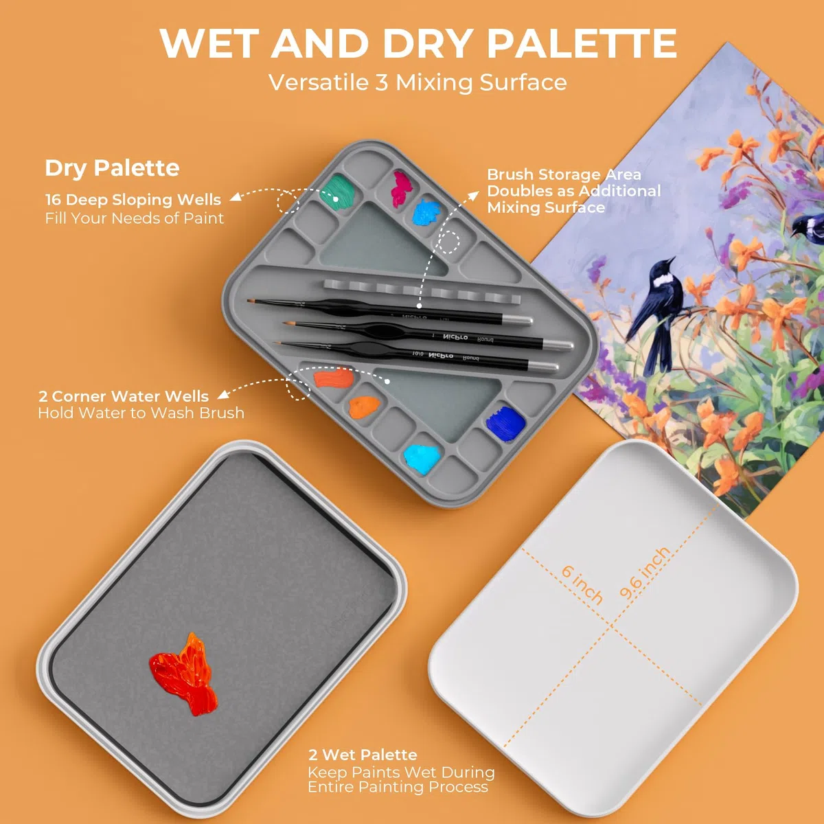 Nicpro kit di pittura con tavolozza per dipingere, 11 pennelli per dettagli, secco, 100 fogli di carta, 4 spugne, porta pennelli, wet palette per miscelare la vernice, per la pittura di modelli