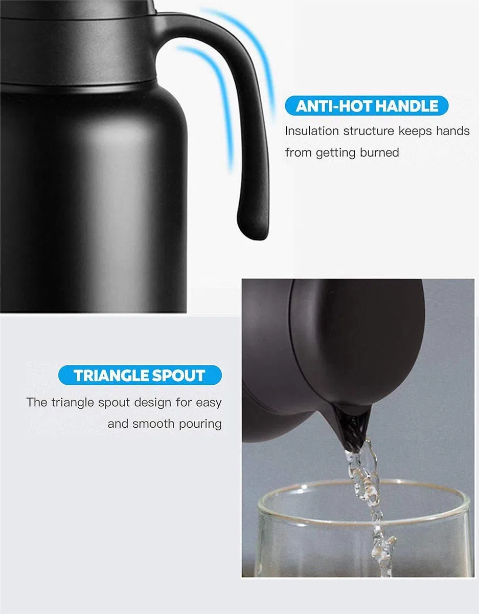 Luvan Thermos 2L - Caraffa termica in acciaio inox, con ritenzione calda fredda 24H (nero)