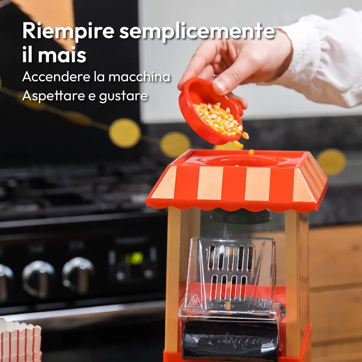 Gadgy Macchina Popcorn | Macchina per Pop Corn ad Aria Calda l Preparazione Salutare, Senza Olio o Grassi l Macchina Pop Corn con Misurino e Coperchio Superiore Rimovibile l Rivestimento Rosso Retrò