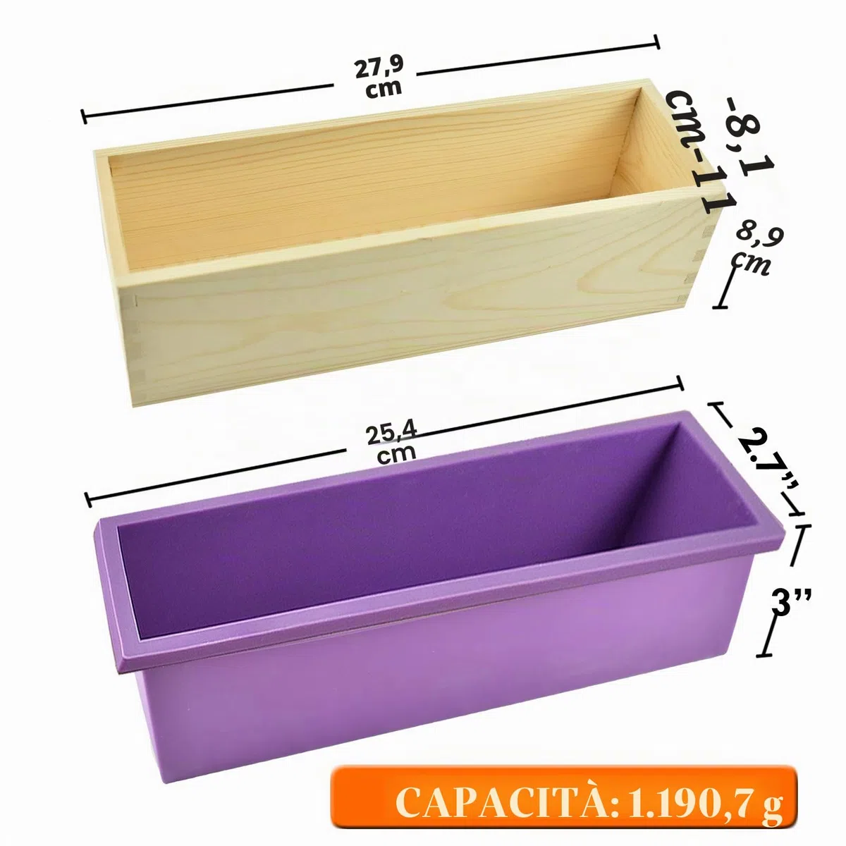 Artcome Kit di stampi per tagliare il sapone per pagnotta, multifunzione, regolabile, in legno, set di stampi rettangolari in silicone con taglierina ondulata e dritta in acciaio inossidabile