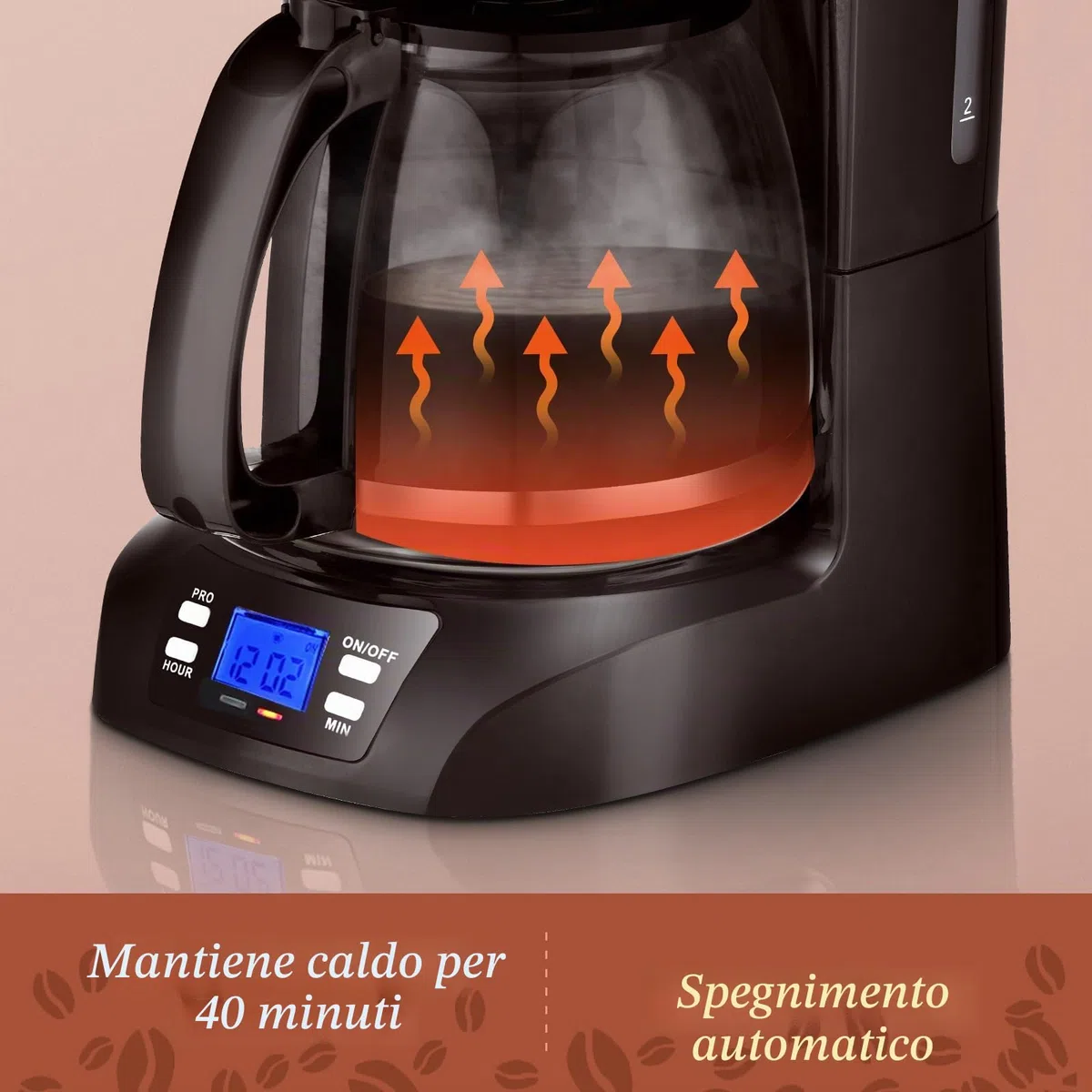 Aigostar Benno - Macchina da caffè americano e tè da 800 W con filtro riutilizzabile e piastra riscaldante, macchina caffe con mantenimento calore, capacità 1,5 L, timer 24 ore, sistema antigoccia