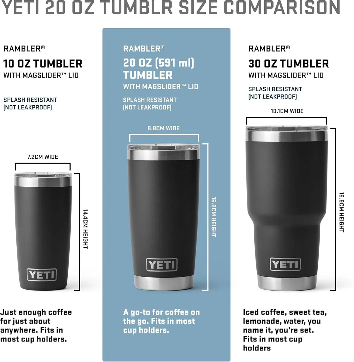 YETI Rambler - Bicchiere da 591 ml, con coperchio Magslider rimovibile, in acciaio inox, isolamento sottovuoto, colore: blu reale