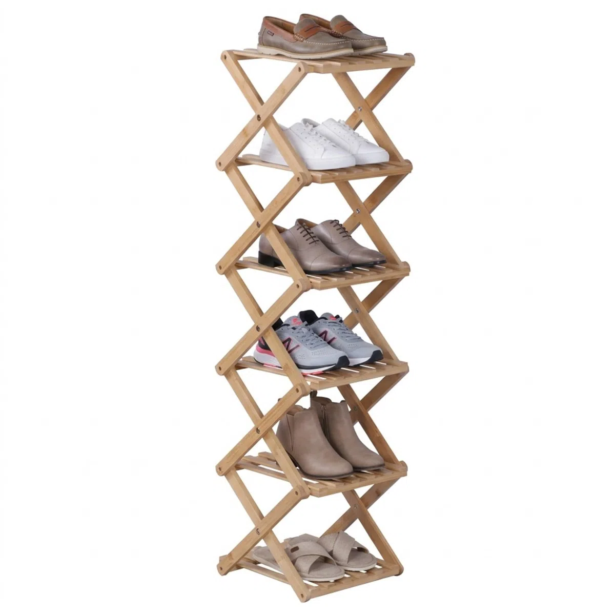 Relaxdays Scaffale portascarpe Pieghevole in bambù – 6 Ripiani, Compatto 105x28x28cm Naturale