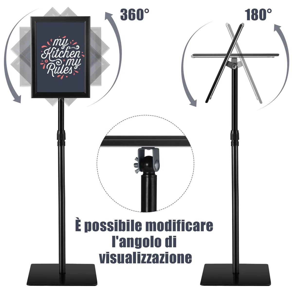 RELAX4LIFE Stand Espositore da Terra per Poster con Cornice a3/a4 in Plexiglass, Altezza Regolabile e Basa Quadrata Girevole a 360° (NERO, A4-1 PEZZO)