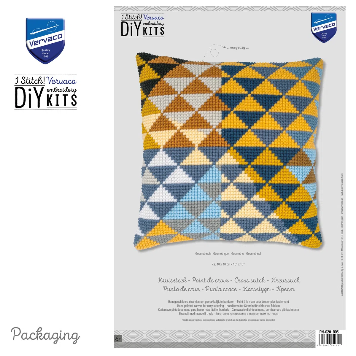 VERVACO Kit Cuscino Punto Croce GEOMETRICO Set Ricamo Principianti Cuscini Gobelin Decorativi ca. 40 x 40 cm Accessori Per Lavoretti Creativi DIY Casa Decor Hobby Adulti Cross Stitch