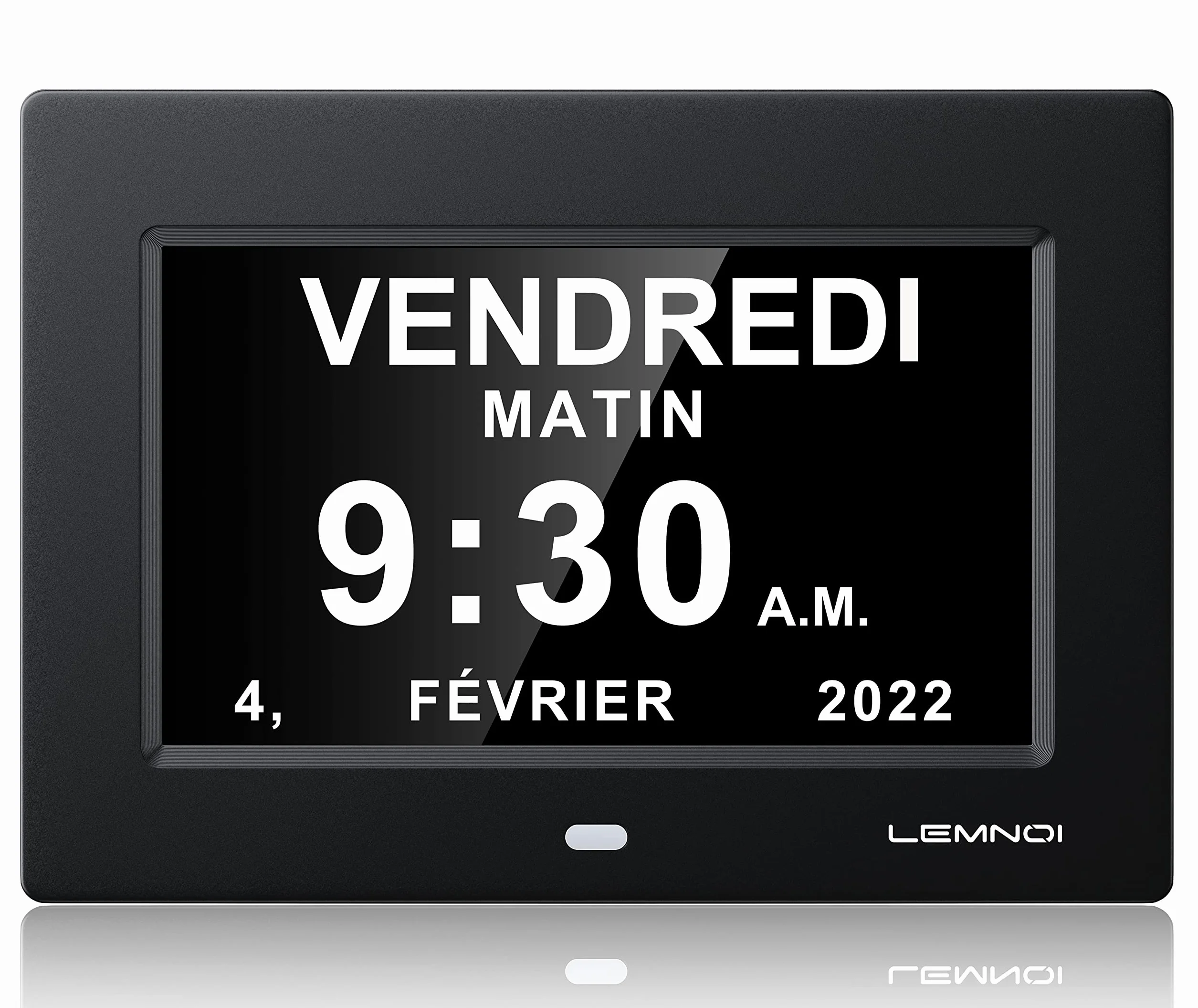 LEMNOI Orologio digitale da 7" pollici, con data, giorno e ora, orologio non dimmerato, 8 lingue, HD, visualizzazione promemoria per persone anziane e bambini