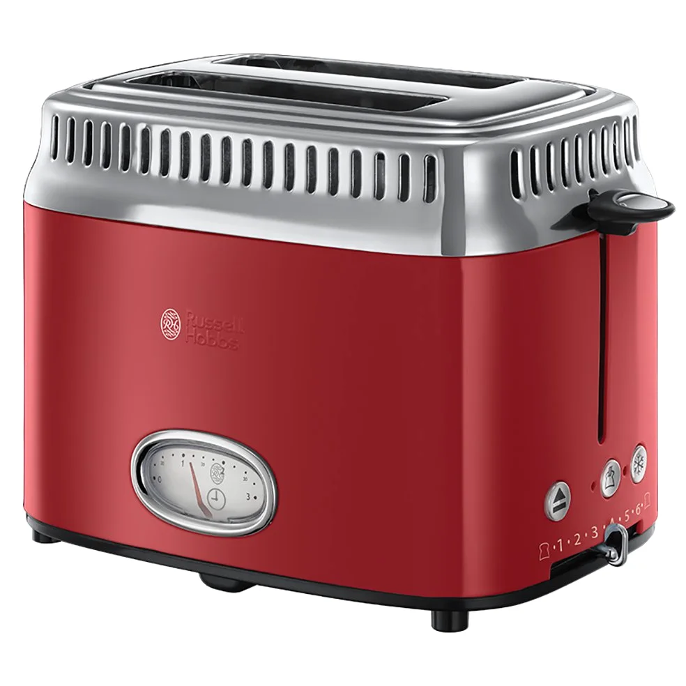 Russell Hobbs Tostapane Retro 2 Fette, Toast e Panini Farciti, 1300 W, Funzione Lift & Look, Riscalda e Scongela, Design Rosso – 21680-56