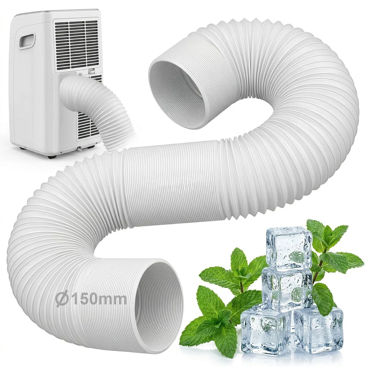 Tubo Condizionatore Portatile 15cm Diametro, 2m Estensibile Tubo di Scarico Flessibile con Filo di Rinforzo, Ricambio Prolunga Condotto Accessori per Mobile Aria Condizionata, Filetto Sinistro