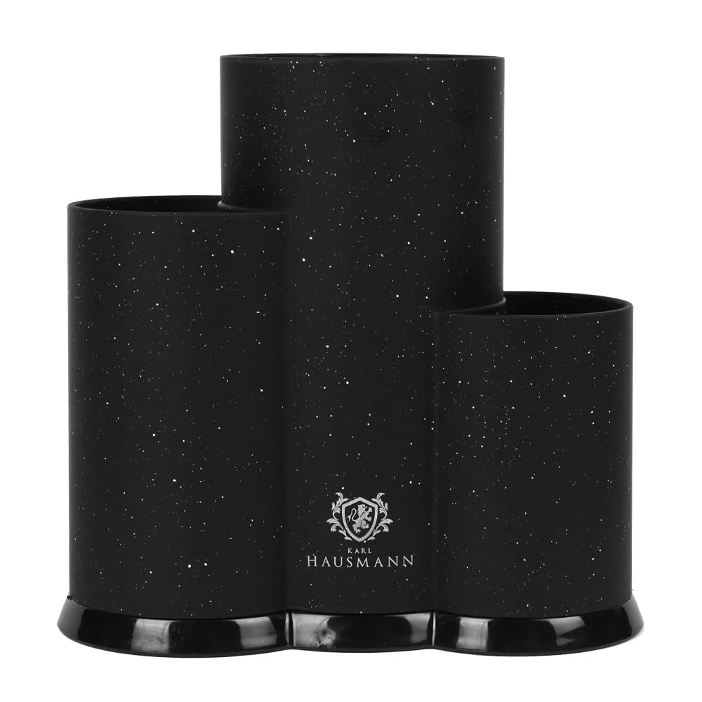 KARL HAUSMANN Ceppo Coltelli Universale Nero 3 in 1 - Porta Coltelli da Cucina Vuoto con Inserto a Setole e Porta Utensili, Organizer Cucina per Coltelli da Chef e Pane