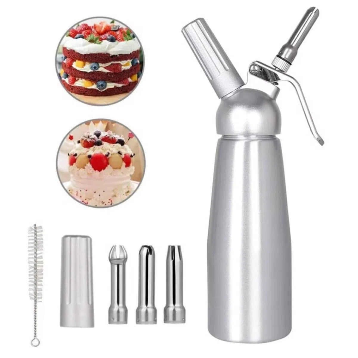 Sifone Panna Montata, 500ml Sifone da Casa e Cucina Alluminio con 3 Ugelli in Acciaio Inox, Sifone per Panna Montata Professionale