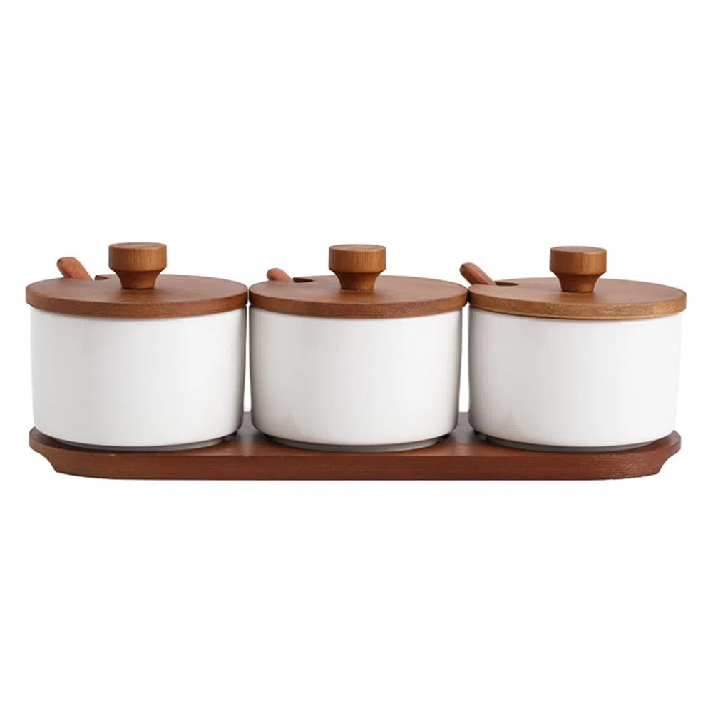 Set di 3 Zuccheriera Porcellana, 220ml Zuccheriera con Coperchio e Cucchiaio, Design Elegante, per Casa e Cucina, Bianco