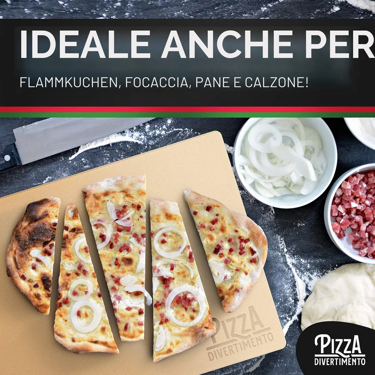 Pizza Divertimento Pietra refrattaria per pizza da forno - Con pala per pizza - Pietre di cordierite - Base croccante e condimento gustoso