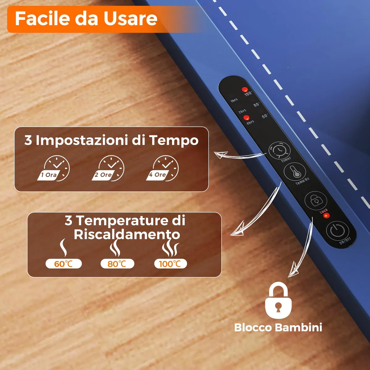 COSTWAY Vassoio Riscaldante Elettrico, Tappetino Riscaldante in Silicone Portatile, con Temperatura Regolabile Timer e Blocco per Bambini, per Buffet, Feste e Cucina (60 x 44 cm,Blu)