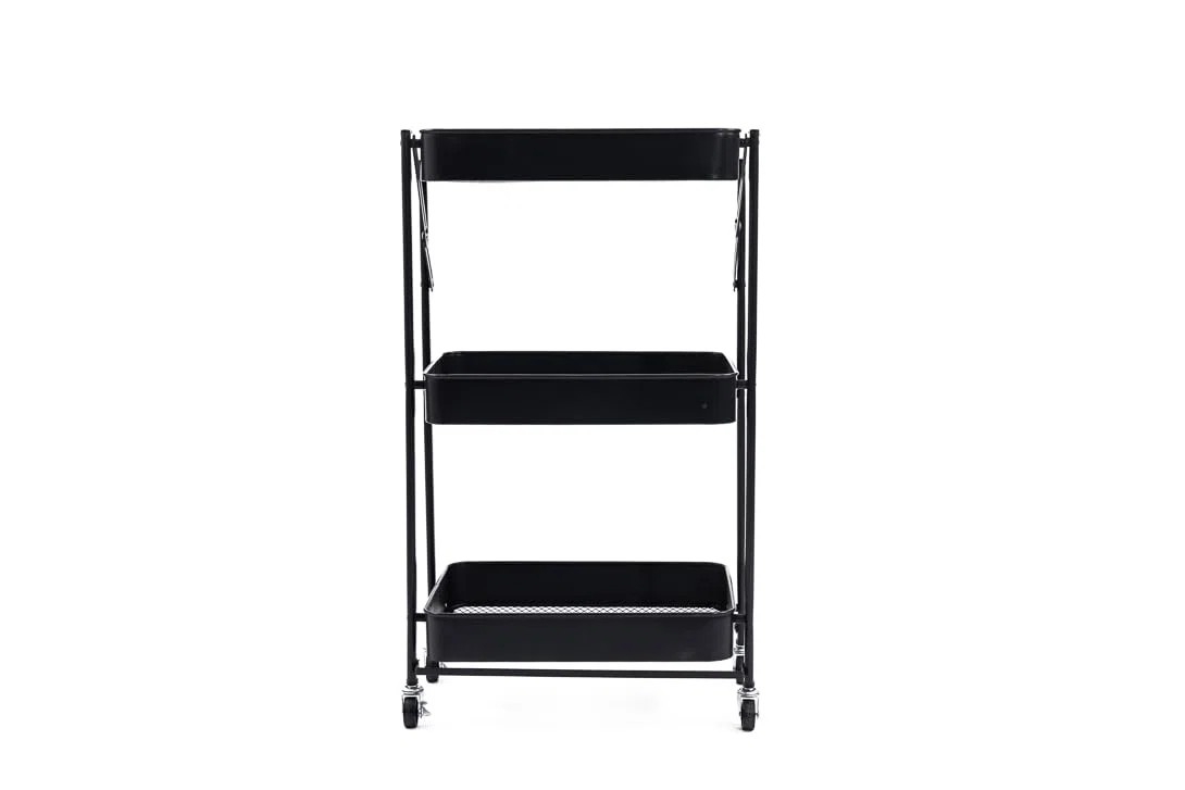 XONE | Carrello pieghevole a 3 ripiani con ruote nero