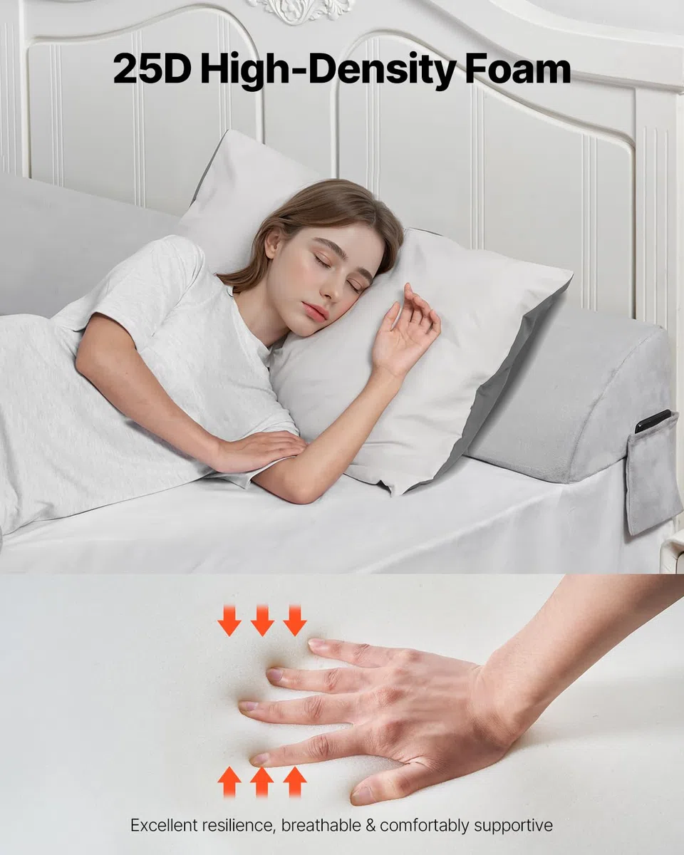 VEVOR Cuscino a Cuneo per Testiera Dimensioni 193 x 25,5 x 15,2 cm, Cuscino Riempimento per Fessure tra Testiera e Materasso in Schiuma 25D Supporto Schienale in Peluche Corto Morbido