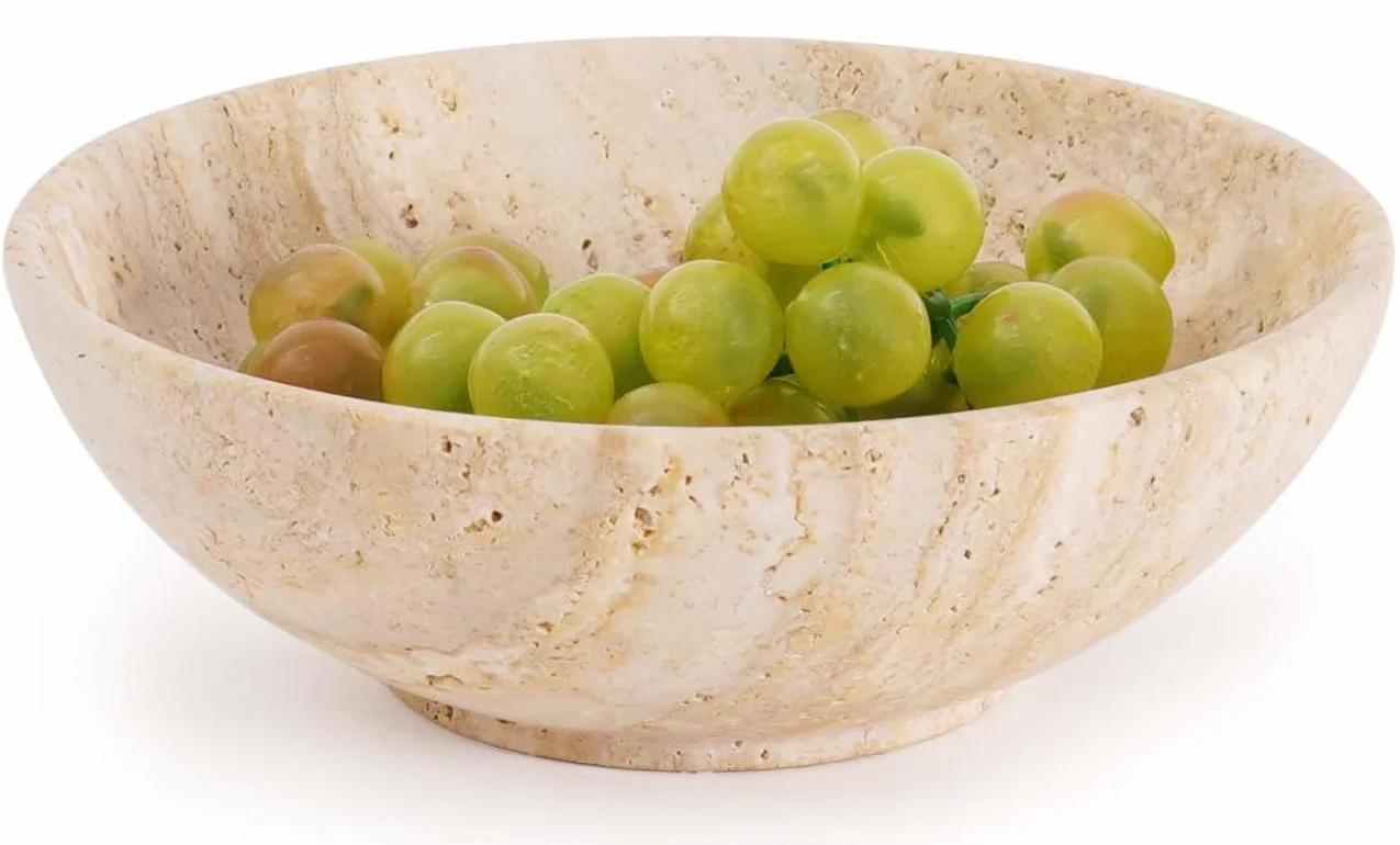 SPESHSTONES Ciotola per frutta in marmo, realizzata a mano, in travertino, piccola ciotola decorativa per bancone della cucina e tavolo da pranzo, centrotavola – ciotola per chiavi per ingresso