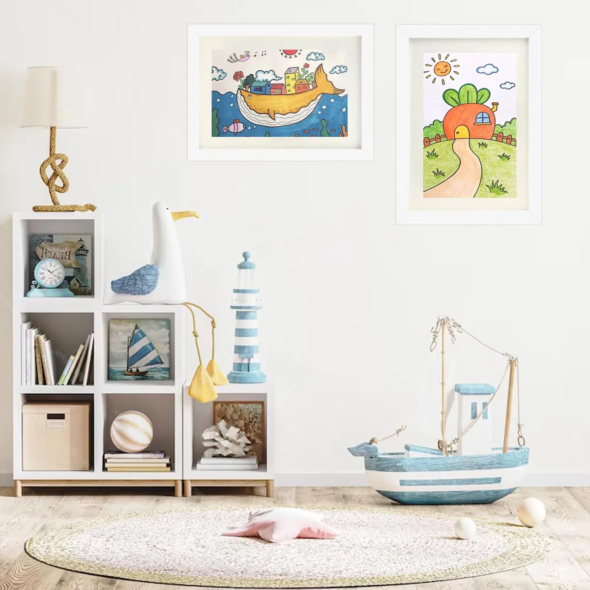 Cornice Porta Disegni per Bambini,2 pezzi Cornici Artistiche per Bambini Cornice A4 cornice pieghevole apertura frontale,Contiene Fino a 150 Opere d'arte Bordo in legno, Bianco