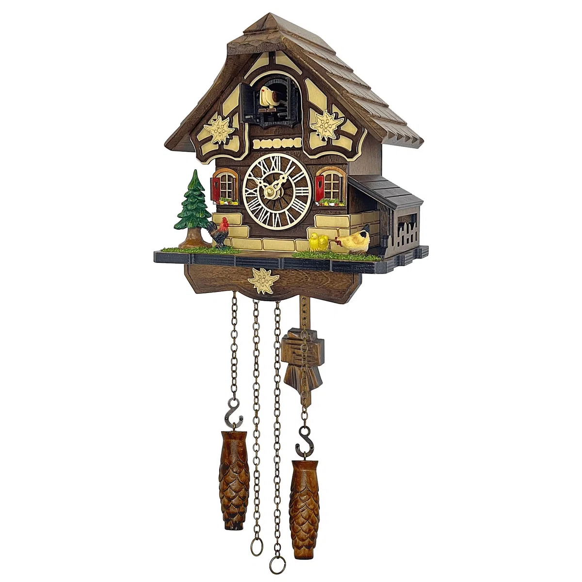 Orologio a cucù per arte da parete: 12 melodie, controllo del volume, opzione musica spenta, modalità notturna, stile tedesco, decorazione per la casa in legno, stile retrò tradizionale della Foresta