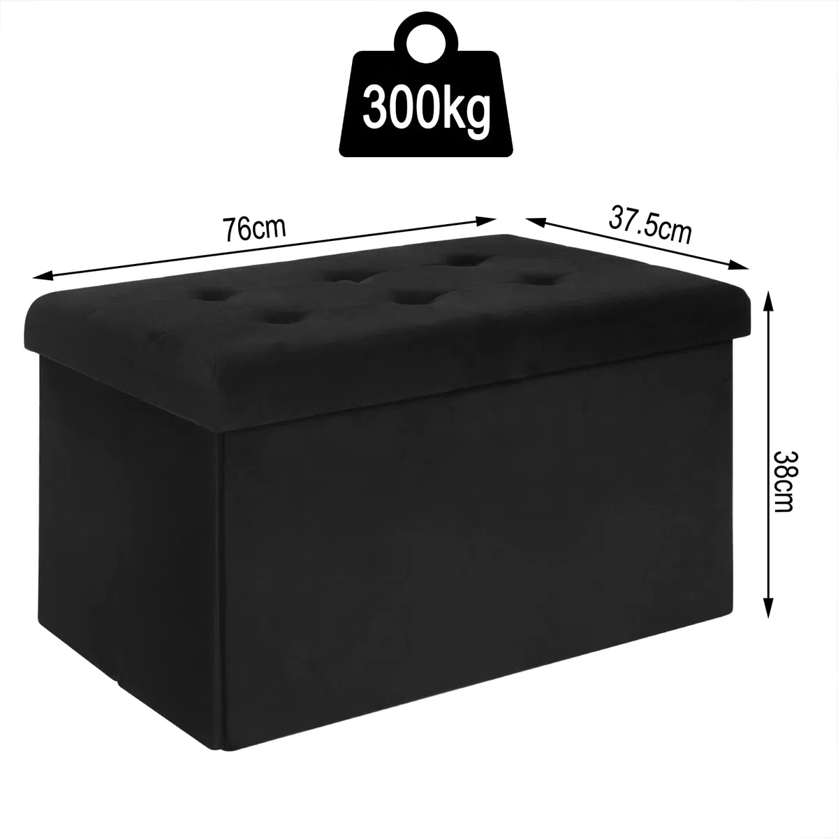 WOLTU Panche Contenitore per Ingresso Cassapanca Pieghevole Ottomane in Velluto, Max Portata Statica di 300 kg, 80 L, 76x37,5x38 cm Nero