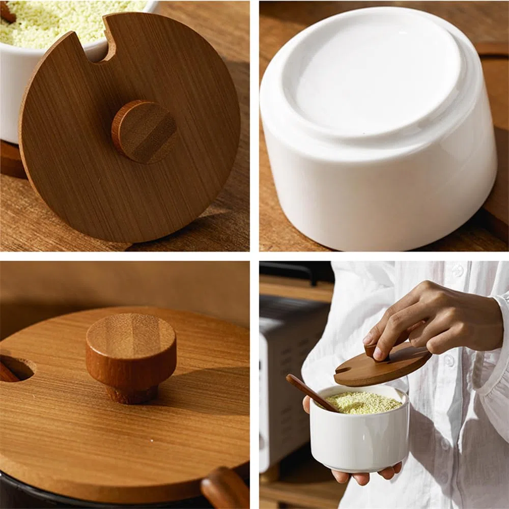 Set di 3 Zuccheriera Porcellana, 220ml Zuccheriera con Coperchio e Cucchiaio, Design Elegante, per Casa e Cucina, Bianco