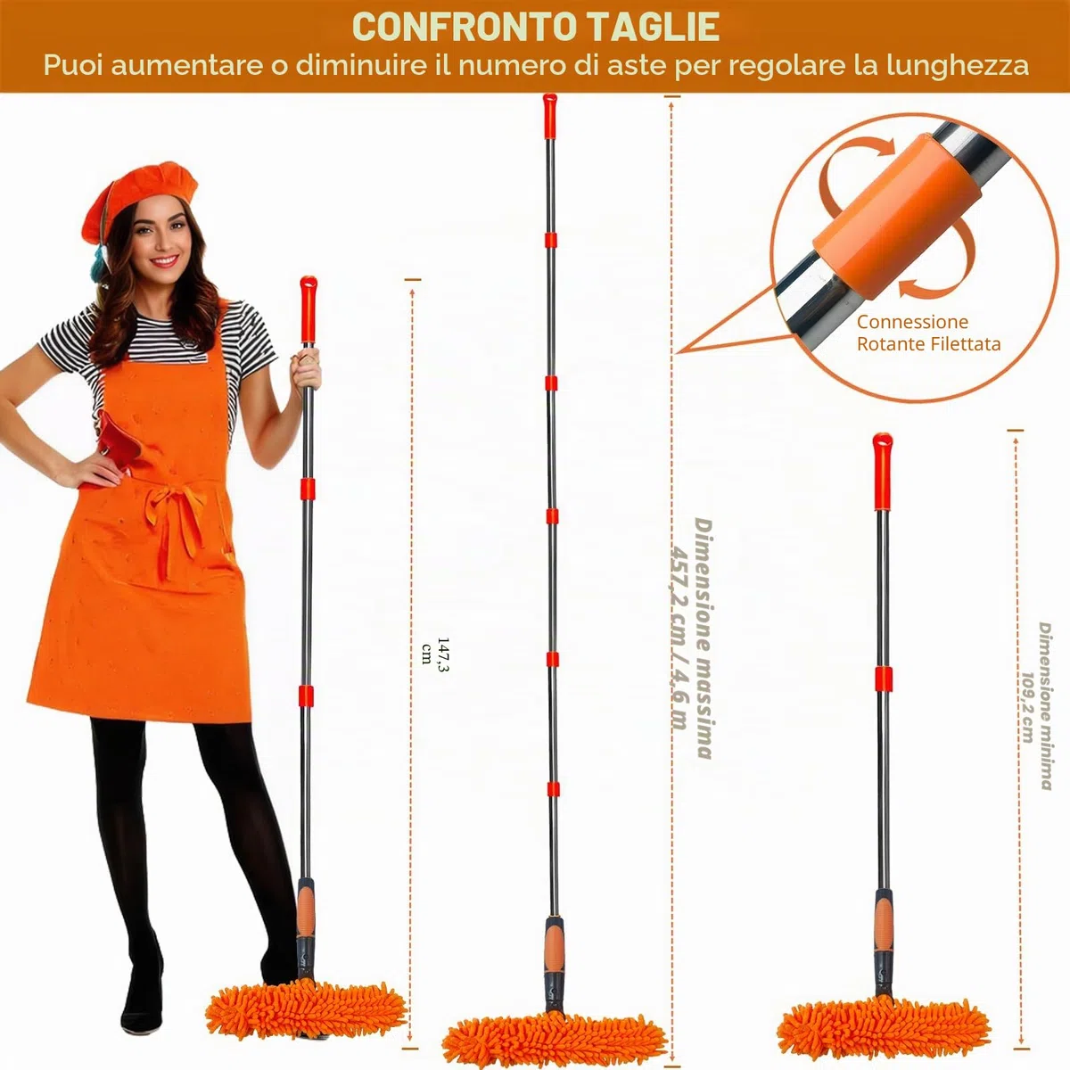 6,1 m + Reach lavavetri Duster 2 in 1, kit di strumenti per la pulizia dei vetri ruotabile con asta di estensione da 0,9 a 4,3 m, attrezzatura per il lavaggio dei vetri per interni ed esterni, 3