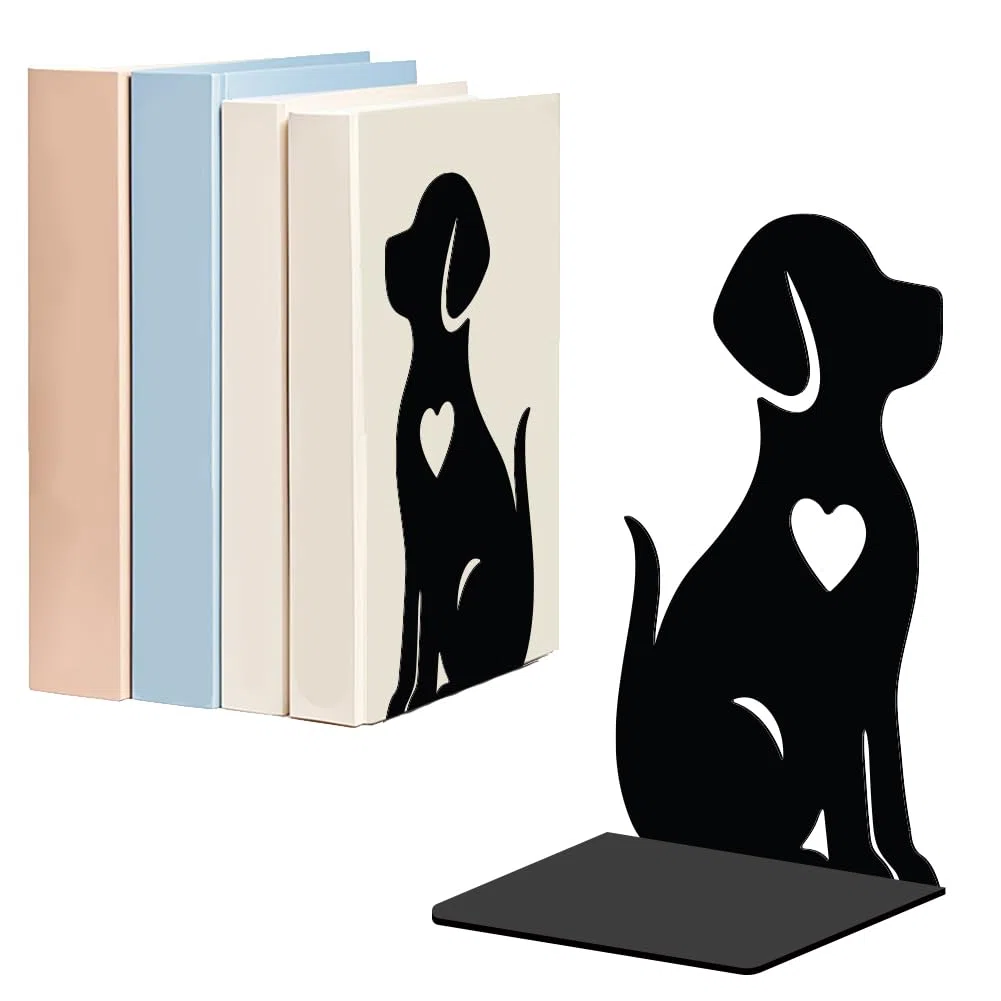 WADORN Fermalibri per Mensole A Forma di Cane, Decorativi, 1 paio, Fermalibri In Metallo Antiscivolo Resistente A Forma di Cucciolo, Fermalibri A Forma di L, per Biblioteca, Casa, Ufficio, Scrivania