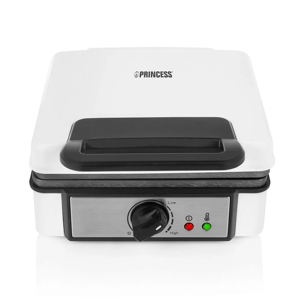 Princess Waffle Iron 132397, a forma di waffle belga, 1200 Watt, lunghezza del cavo 0,75 m, teglia 19,8 x 19,5 cm, livello di calore regolabile, rivestimento antiaderente, Argento/Nero,