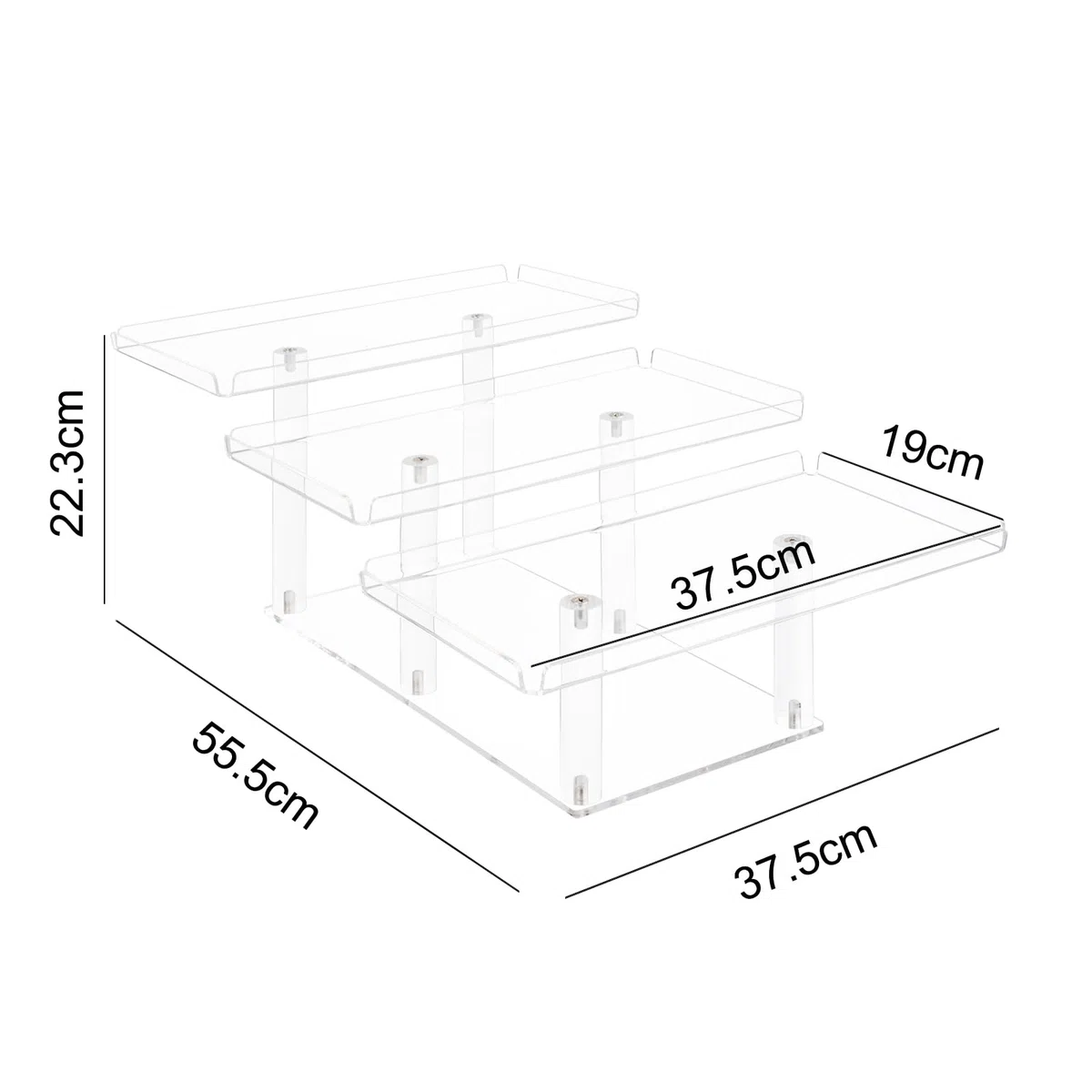 Alzata a 3 piani con 37,5 x 19 cm, in acrilico, per cupcake, buffet, vassoio da dessert a 3 livelli, per matrimoni, compleanni, feste a tema, baby shower e tea party