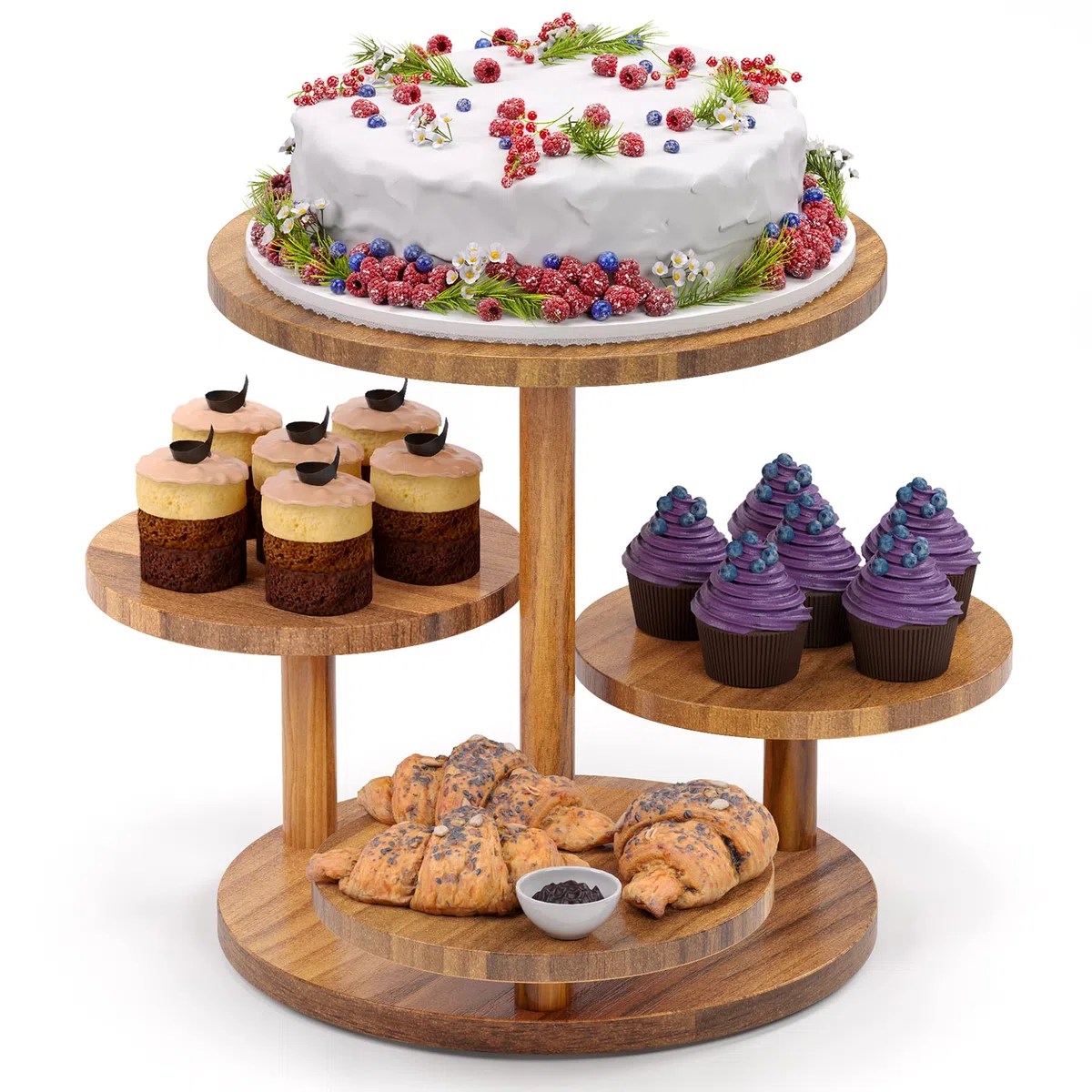 HURZMORO Alzata a 4 piani per 50 cupcake, supporto per dessert, torte, ciambelle, frutta e salatini per Natale, matrimonio, compleanno