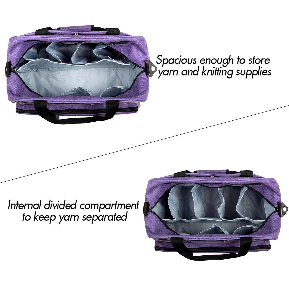 Teamoy Borsa per Lavoro a Maglia, Borsa da Trasporto per Filati, Organizer per Lana Gomitolo, con Tasche per Ferri da Maglia, Uncinetto e Altri Accessori, Viola(Solo Borsa)