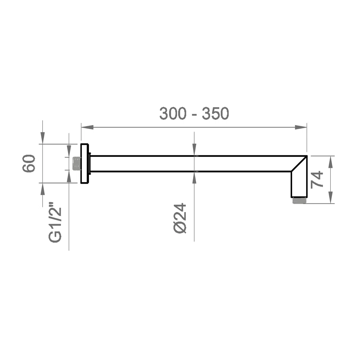 ERCOS Braccio Doccia In Ottone Cromato , Lunghezza 335 MM