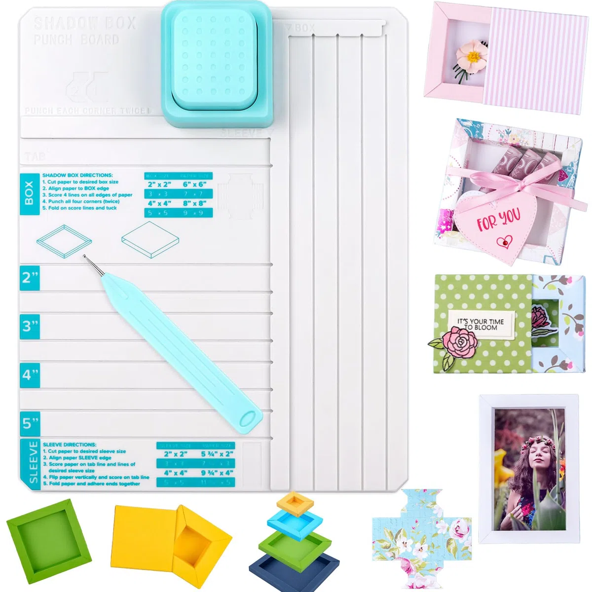 Shadow Box - Perforatrice per fai da te da 5,1 cm, 7,6 cm, 10,2 cm, 12,7 cm, scatole e maniche, con strumento di punteggio, per fai da te, scrapbooking, vacanze, biglietti di famiglia, foto e regali