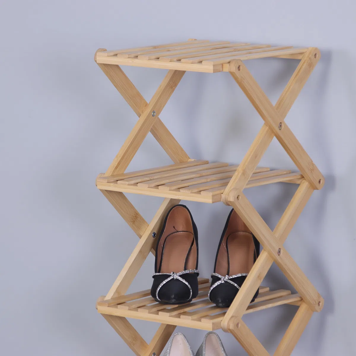 Relaxdays Scaffale portascarpe Pieghevole in bambù – 6 Ripiani, Compatto 105x28x28cm Naturale
