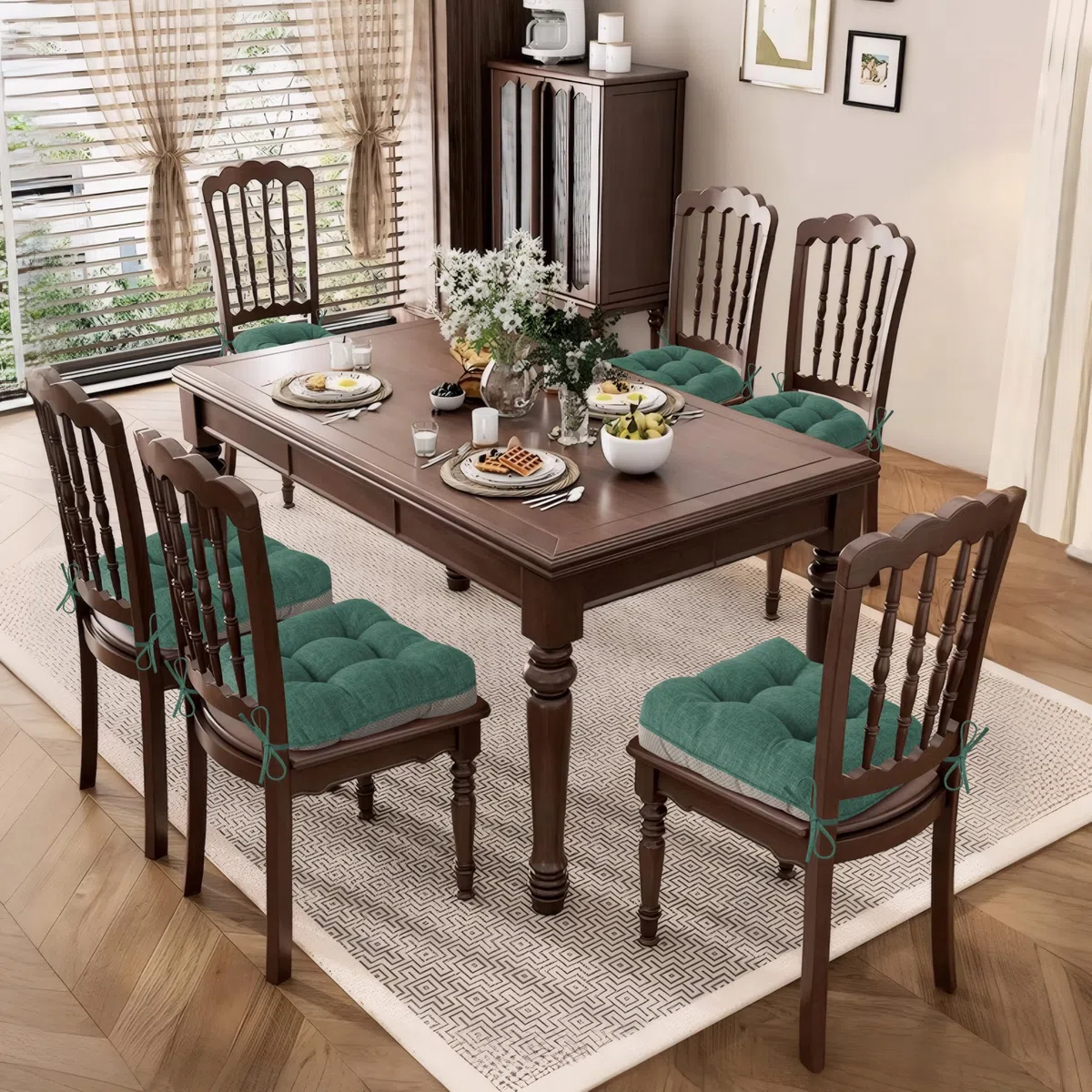 AddGrace Set di 2 cuscini extra spessi per sedie da pranzo, antiscivolo, morbidi, per sala da pranzo, con lacci, 40 x 40 x 10 cm, verde intenso