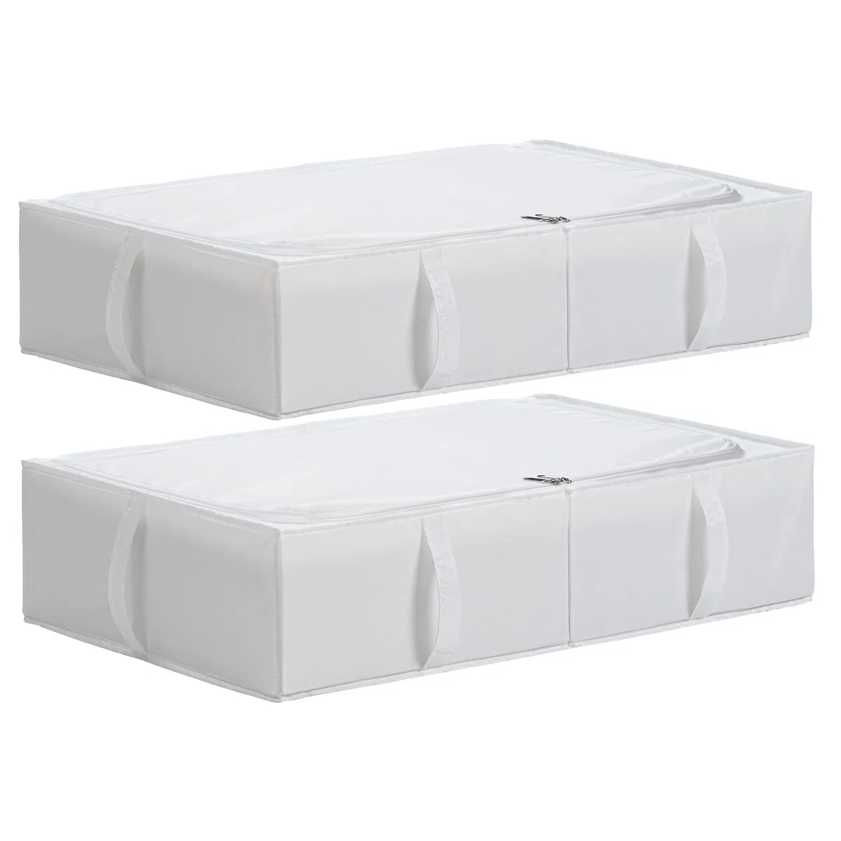 TYEERS Contenitori Sottoletto con Coperchio, Tessuto Durevole, Lavabile, Pieghevole, Scatole Portaoggetti per Vestiti, Coperte, Lenzuola, Scarpe, 70x42x18 cm, Confezione da 2, Bianco