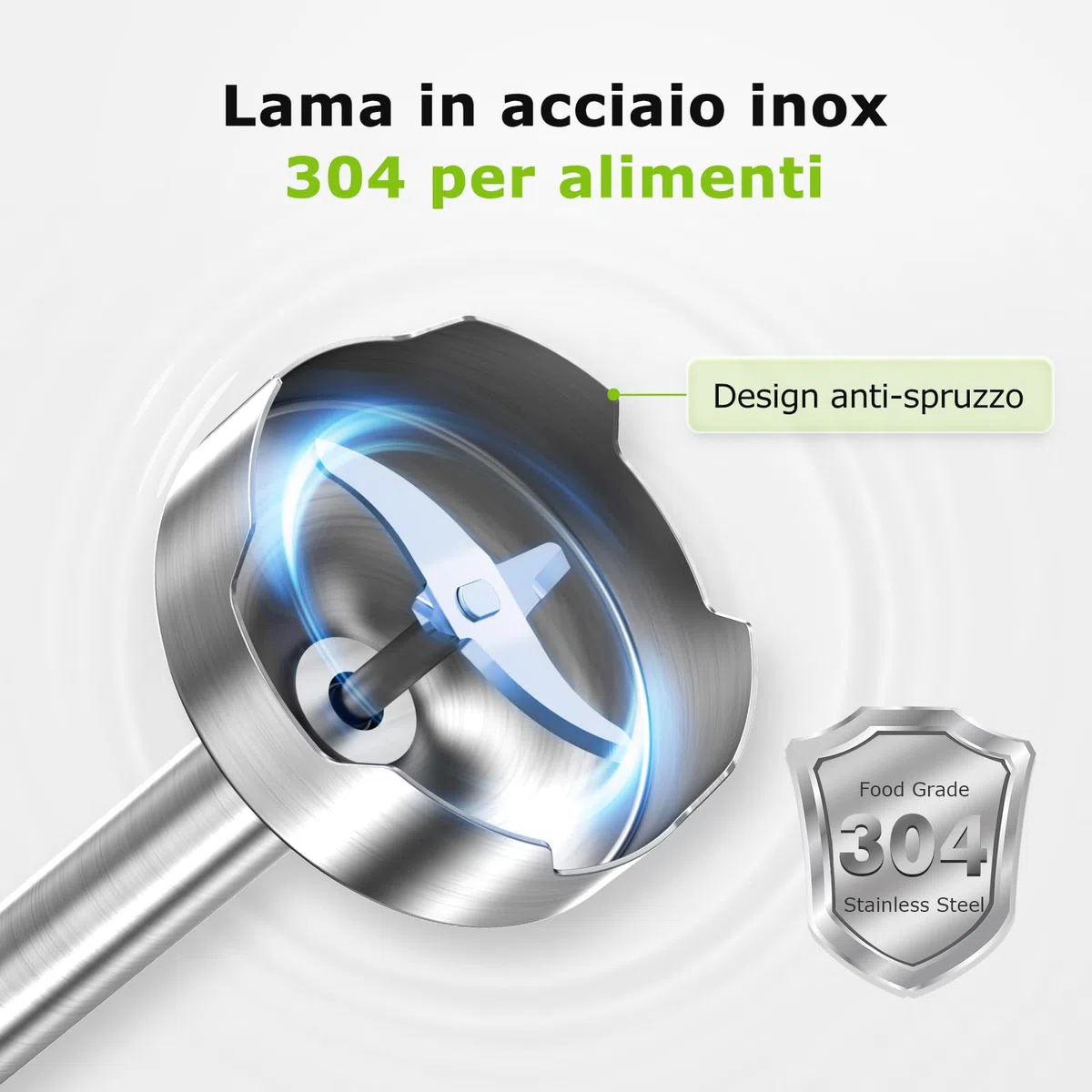 Bonsenkitchen Frullatore a Immersione 4 in 1, 1000W Inox con 12 Velocità e Turbo, Include Frusta, Bicchiere 700ml, Tritatutto
