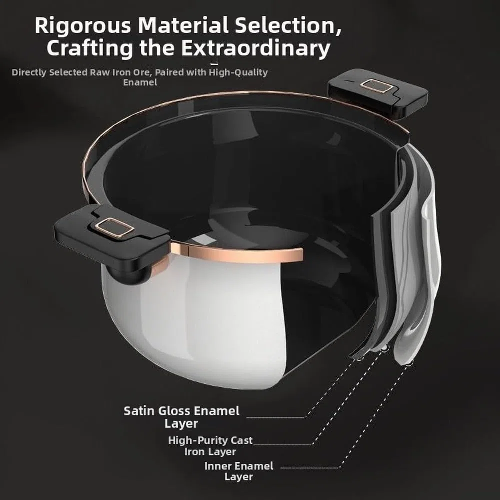 Pentola per zuppa, 7 l, in ghisa smaltata con coperchio in vetro senza rivestimento, grande capacità di cottura per fornelli a induzione a gas, stufato a pressione (7 l bianco)